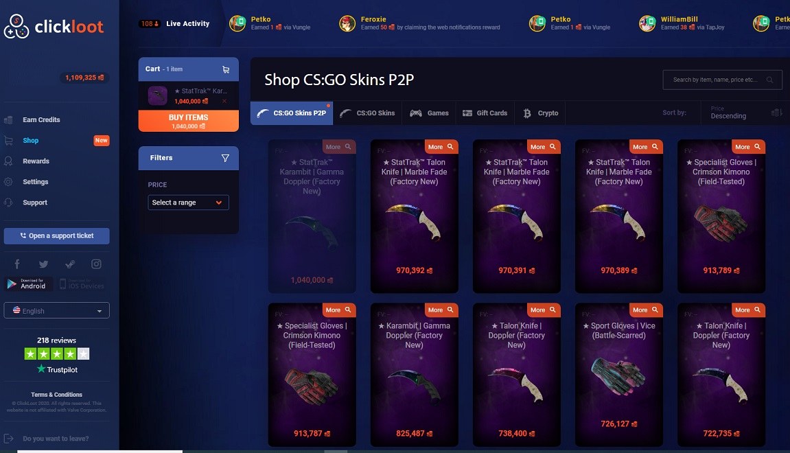 Kiếm skins csgo online click loot